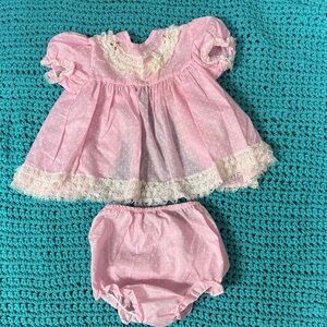 Pink Lace Trim Kids Casual Dress Set